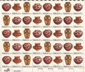 US Stamp - 1977 Pueblo Pottery - 40 Stamp Sheet -   #1706-9
