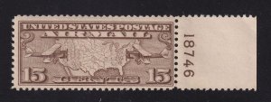 1926 Sc C8 MNH 15c AIRMAIL plate number single Hebert NH CV $17 (BC