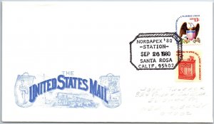 US SPECIAL POSTMARK COVER NORBAPEX '80 STATION AT SANTA ROSA CALIFORNIA 1980