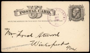 USA 1881 WEST FARMINGTON Maine Violet Cancel Postal Card Cover 96290