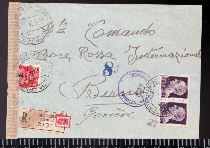 1944 WWII cover, censor taped. Italy to Switzerland, redirect to Red Cross. Busy