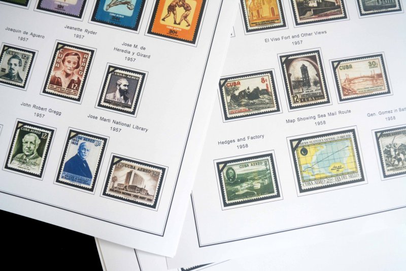 COLOR PRINTED CUBA AIRMAIL 1927-1980 STAMP ALBUM PAGES (56 illustrated pages)