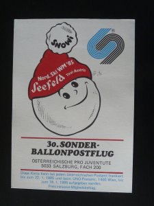 ballonpost HB-BAE balloon flight for ski world cup 1985 Austria (UNO)