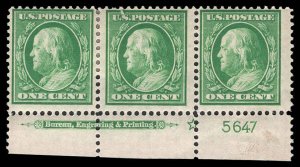 USA 374 Unused (MH) Plate # Strip of 3 (Imprint X)