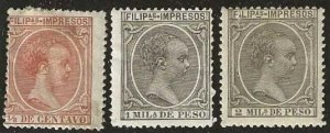 Philippines P7, P11, P15, mint, hinge remnants.  1894. (P98)