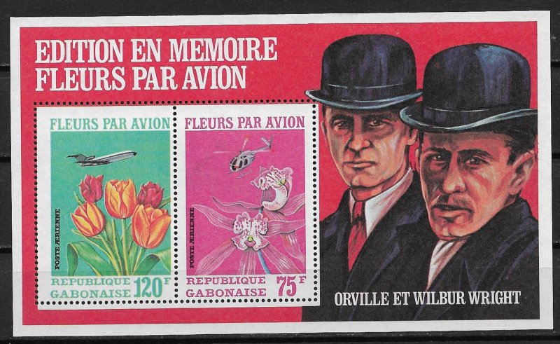 1971 Gabon C111a Flowers by Mail/ Orvile & Wilbur Wright S/S MNH