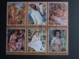 AJMAN 1972 WORLD FAMOUS NUDE ARTS PAINTING BY FAMOUS PAINTERS CTO BLOCK VF