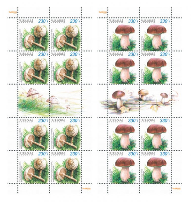 Armenia MNH** 2013 Mi 853-4 Fauna Mushrooms Macrolepiota Rhacodes Boletus edulis