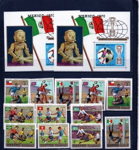 MANAMA 1970 SOCCER WORLD CUP MEXICO 2 SETS OF 6 STAMPS & 2 S/S PER. & IMPER. MNH