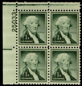 US #1031 PLATE BLOCK 1c Washington, VF/XF mint never hinged, very fresh color...