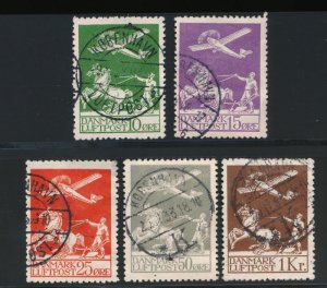 DENMARK C1-C5 USED F-VF AIR MAIL SET, AIRPLANE