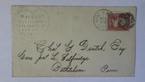 1860s New Haven CT Fancy Star Killer 3c #65 Embossed Heart Snow Confection Cover