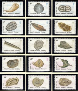 BRITISH ANTARCTIC 1990 Fossils; Scott 153-67, SG 171-85; MNH