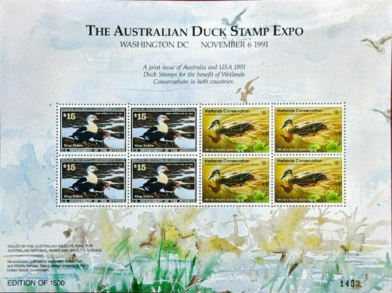 1991 AUSTRALIAN DUCK STAMP EXPO min sheet and $3.30 Cape York Queensland x8 Used