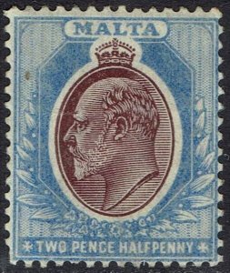 MALTA 1903 KEVII 2½D WMK CROWN CA