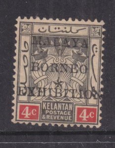 KELANTAN, 1922 Malaya Borneo Exhibition, 4c. Black & Red, mint no gum.