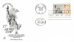 1959 Air Mail FDC, #C58, 15c Statue of Liberty, Art Craft