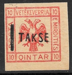ALBANIA MIRDITE REP 1921 10q DOUBLE HEADED EAGLE Postage Due Unauthorized MNG