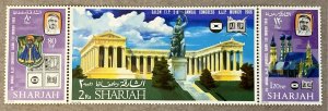 Sharjah 1966 AIJP strip, MNH. Scott 188, CV $2.10, Mi 265-267.  A.I.J.P