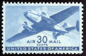 US C30 30c Airmail 1941 Twin-Motored Transport Plane PSAG grade 100 NH