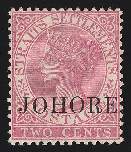 MALAYA - JOHORE : 1884 QV 2c GREAT RARITY TYPE 7 with CERTIFICATE!