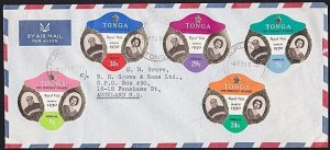 TONGA 1970 cover to NZ - Royal Visit self adhesives franking...............B6687