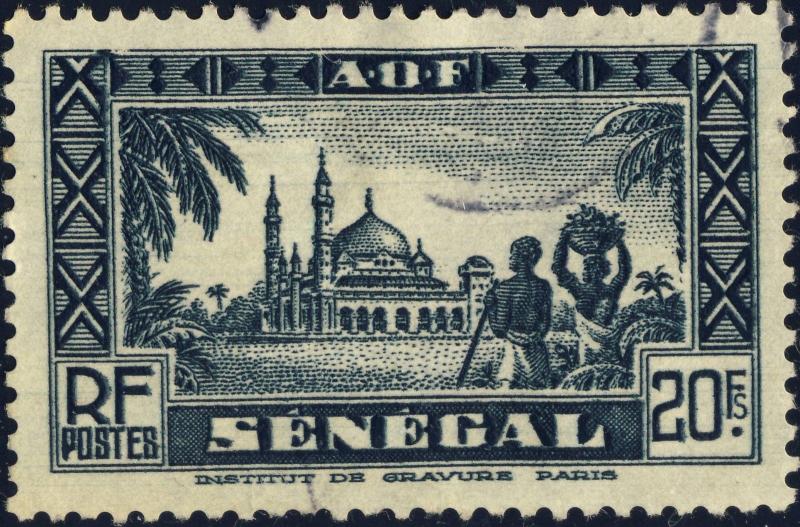 SENEGAL - 1935 - Yv.137 / Mi.147 20fr Noir bleuté - Oblitéré TB