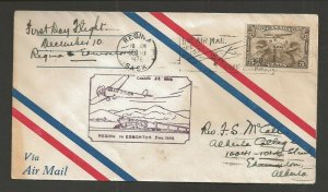 Canada 1928 First FLIGHT COVER Regina Edmonton