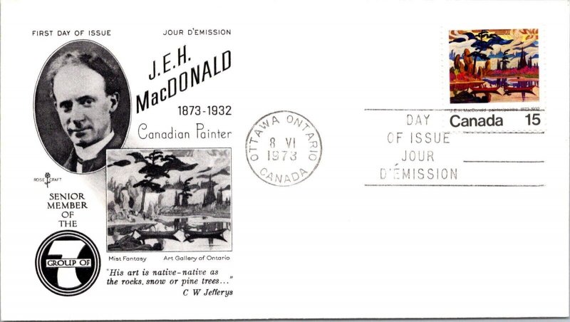 Canada 1973 FDC - JEH MacDonald - Ottawa, Ont - Single - F78877