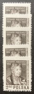 Poland 1964 #1272, Wholesale lot of 5, Eleanor Roosevelt, MNH,CV $2