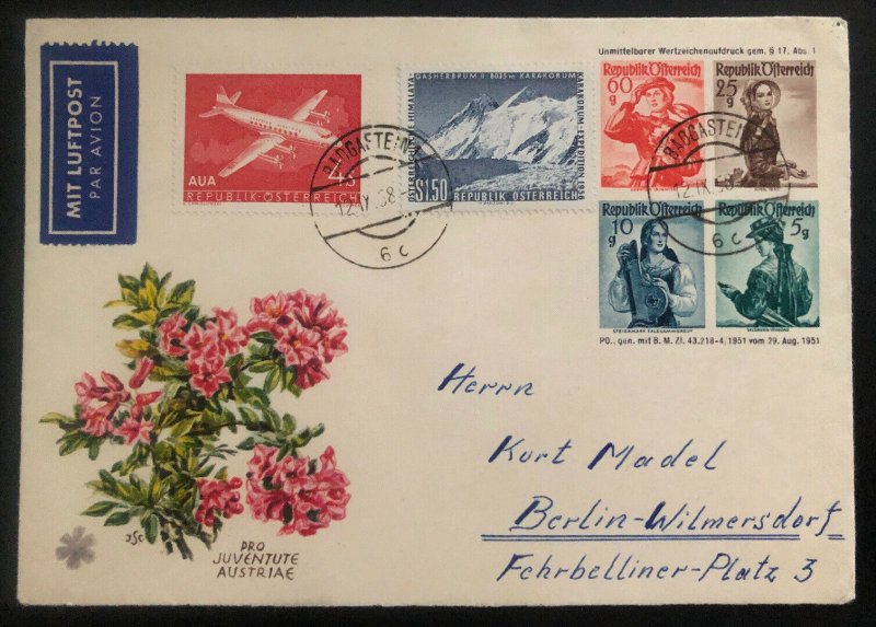 1938 Badgastein Austria Airmail Cover To Berlin Germany Pro Youth Cachet