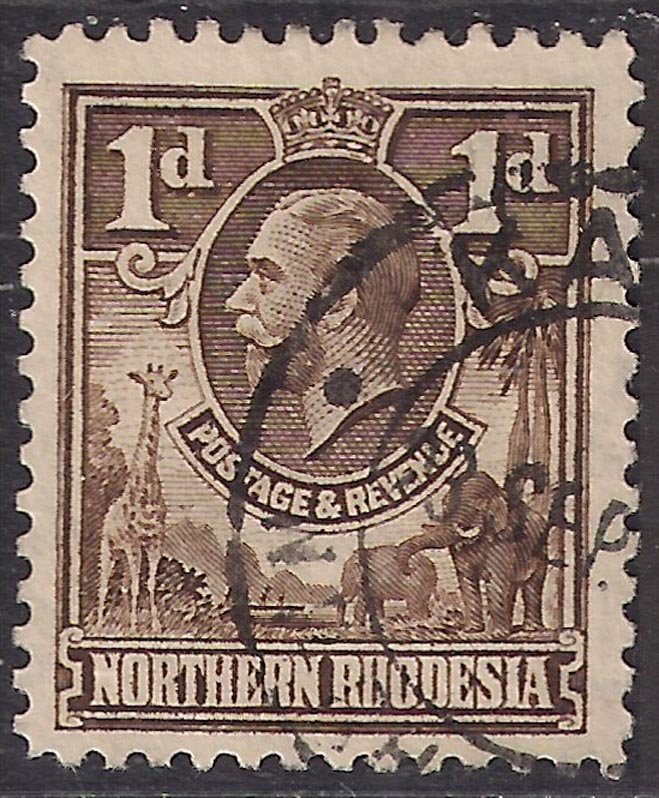 Northern Rhodesia 1925 - 29 KGV 1d Brown used SG 2 ( A442 )