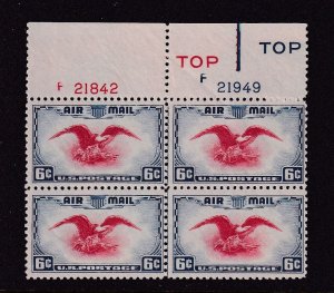 1938 Airmail 6c Sc C23 bi-color eagle and shield MNH plate block Type 4 (14