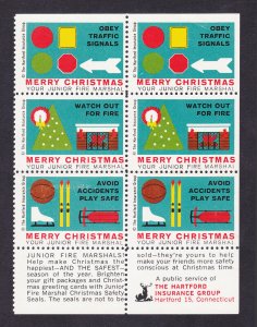 REKLAMEMARKE POSTER STAMP ⭐ 1957 JUNIOR FIRE MARSHALS! ⭐ BLOCK OF 6 MNH-OG