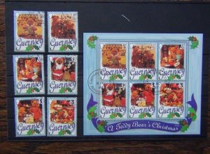 Guernsey 1997 Christmas Teddy Bears set & Miniature Sheet Used 