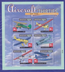 Bhutan 1304 MNH Aircraft of the Thirties Souvenir Sheet of 6