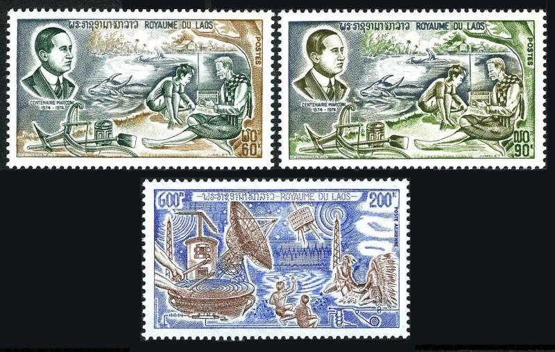 Laos 251-252,C118,MNH.Michel 386-388. Guglielmo Marconi,Radio,1974.