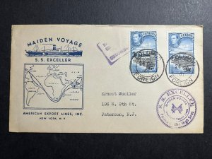 1941 Ceylon Cover Colombo to Paterson NJ USA SS Exceller Maiden Voyage