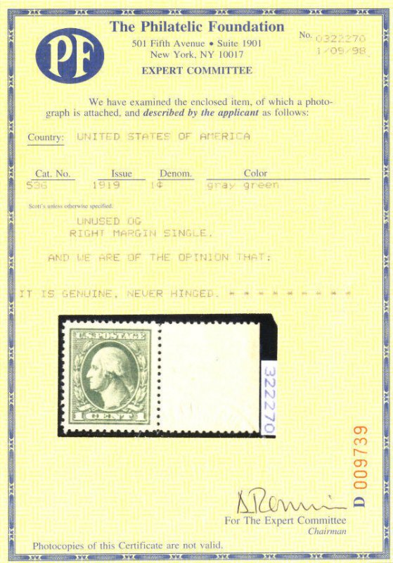 MALACK 536 XF-SUPERB JUMBO OG NH, w/PF (01/98) CERT,..MORE.. gg1257 