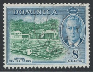 Dominica 1951 King George VI & Drying Vanilla Beans 8c Scott # 129 Used