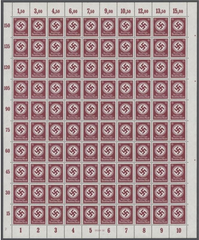 D.Reich Dienst Bogen Nr.139** in einwandfreier postfrischer Erhaltung MNH Luxus