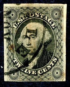 #17 – 1851 12c Washington imperforate. Used. F/VF