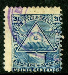 Nicaragua 1896 Seebeck 20¢ Coat of Arms Wmk Postally Used B935 ⭐⭐⭐⭐