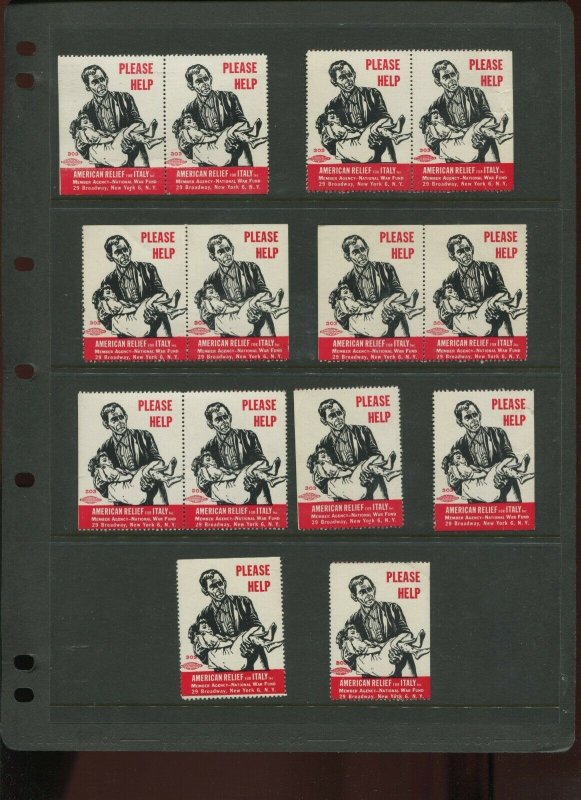 14 VINTAGE AMERICAN RELIEF FOR ITALY NAT'L WAR FUND POSTER STAMPS (By 897)