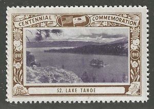 Lake Tahoe, California Centennial, 1948 Poster Stamp, Full Gum, N.H.