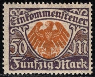 1922 Germany Revenue Weimar Republic 50 Marks Income Tax Unused