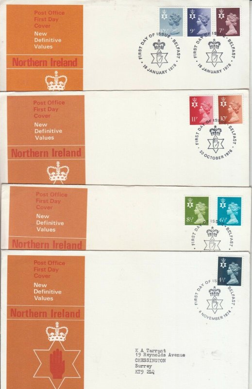 1974-1984 NORTHERN IRELAND MACHIN DEFINITIVE FIRST DAY COVERS X8