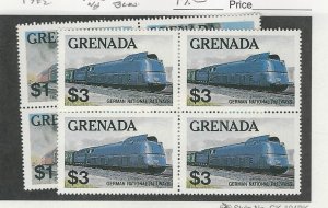 Grenada, Postage Stamp, #1124-1125 Mint NH Blocks, 1982 Trains