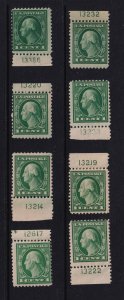 1917 Washington 1c Sc 498 MH/NH lot of plate number singles Hebert CV $24 (L01