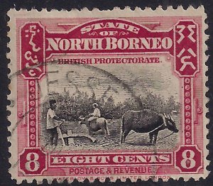 North Borneo 1925 - 28 KGV 8ct Carmine used SG 283 ( L1110 )